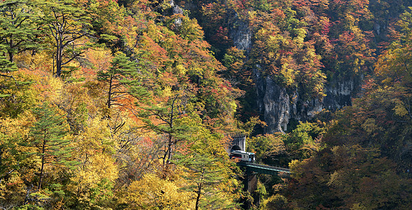 那鲁科峡谷山谷与火车铁路隧道宫城县东北日本全景图片