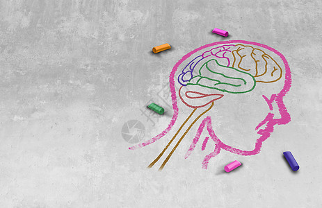 粉笔头自闭症自闭症发展障碍的想法,沟通社会行为心理学的象征,种粉笔画沥青上的三维插图风格背景