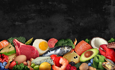 酮食品背景种营养生活方式生酮饮食,低碳水化合物高脂饮食鱼坚果,鸡蛋,肉,鳄梨其他健康成分,种治疗餐与三维插图片
