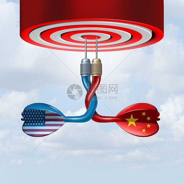 中国美国贸易交易代表飞镖符号联合个成功的经济协议与美国中国个3D插图图片
