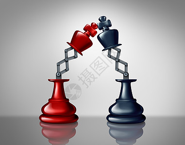 商业领导竞争手的敌人,场战斗中个战略,与两个国际象棋国王人物战斗个3D插画背景图片