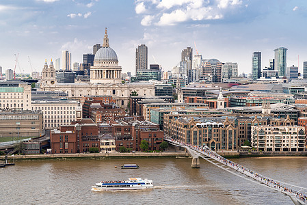 保罗大教堂与千禧桥伦敦英国空中视野图片