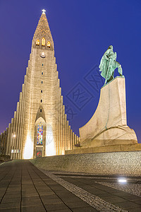 霍尔格里姆斯克贾大教堂雷克雅未克冰岛日落黄昏图片