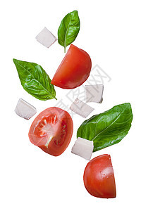的红色西红柿,马苏里拉罗勒分离白帽,传统的意大利成分图片