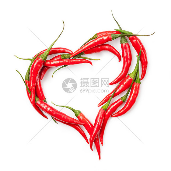 辣椒的心脏分离白色图片