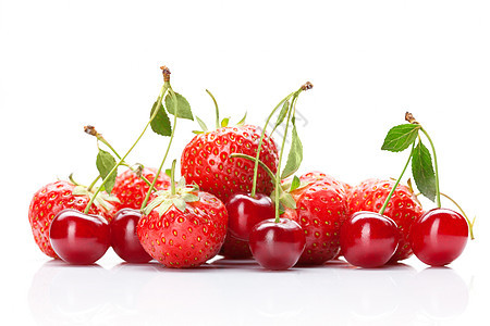 草莓樱桃分离白色图片