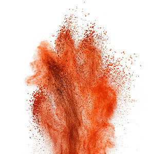 白色背景上隔离的红色粉末爆炸图片