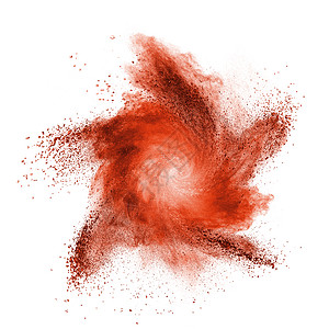 白色背景上隔离的红色粉末爆炸图片