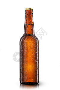 啤酒瓶与水滴分离白色图片