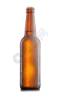 啤酒瓶与水滴霜隔离白色图片