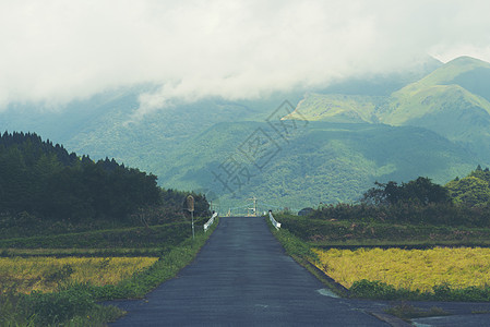 日本的农村,看通往山的路图片