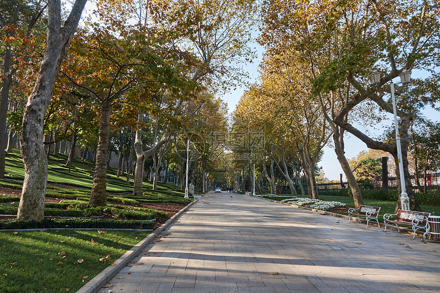土耳其伊斯坦布尔秋天公园、一个阳光明媚的日子、秋天的公园图片