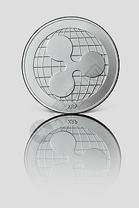 银币涟漪硬币的正反射白色光滑的背景上世界范围的密码货币白色光泽背景上的银币波纹图片