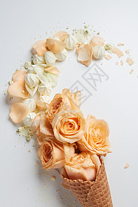 情人节冰淇淋,橙色的花,花瓣白色的Zephyrs白色的背景上可用于您的想法情感情人节冰淇淋图片