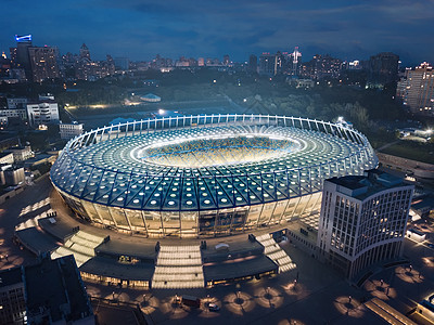 基辅,乌克兰5月21日足球场的空中夜景奥林匹克体育综合体白色大体育场了2018欧足联冠联赛决赛基辅,乌克背景图片