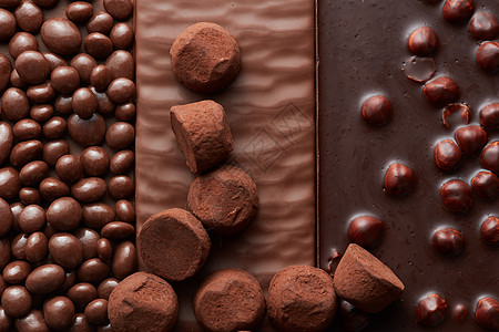 各种巧克力背景下的松露糖果巧克力糖果的背景图片
