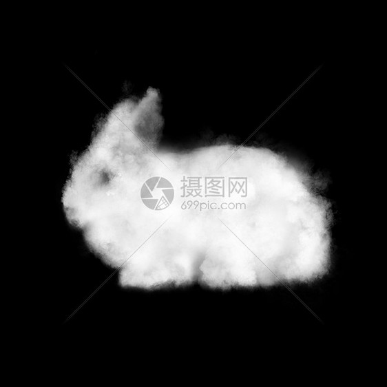 毛茸茸的复活节白兔由云制成,呈现黑色的背景上传统的复活节兔子照片任何中都很容易用,用于海报明信片网页白图片