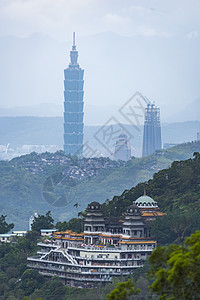 台湾101大楼台北,建筑座著名的地标,日落时大象山取下来的背景