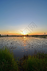 日落与美丽的天空湖,泰国图片