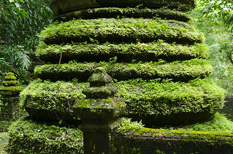 泰国查塔布里省Phlio瀑布公园的老宝塔苔藓图片