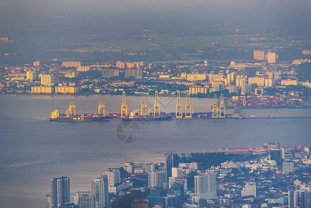 马来西亚城市槟城景观,槟城丘陵观看背景