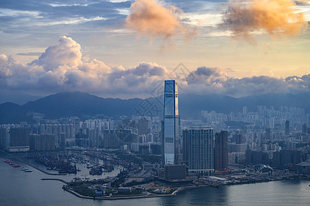 香港维多利亚峰上的维多利亚港日出图片