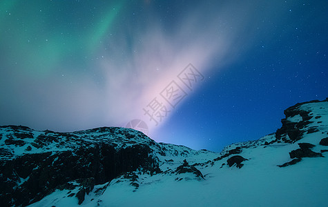 欧洲雪覆盖山脉上方的北极光冬天的北极光夜间景观与绿色极地灯雪山星空极光自然图片