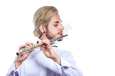 长笛音乐演奏专业男流感音乐家表演者轻优雅时尚的男人乐器男流感演奏者长笛图片