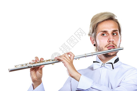 长笛音乐演奏专业男流感音乐家表演者轻优雅时尚的男人乐器男流感演奏者长笛图片