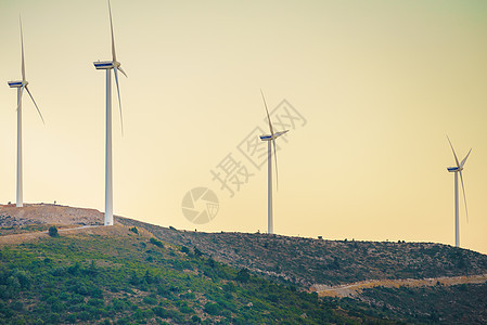 希腊山丘上的风车风电场,欧洲可再生绿色能源的来源生态学希腊山丘上的风车图片
