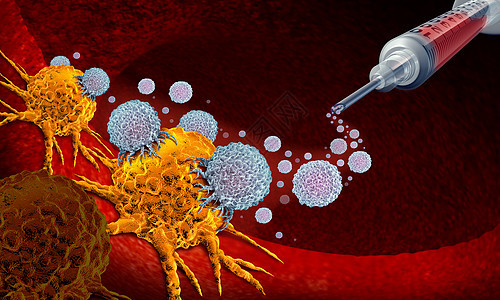 癌症疫苗肿瘤治疗的,用免疫治疗与来自人体的细胞三维插图图片