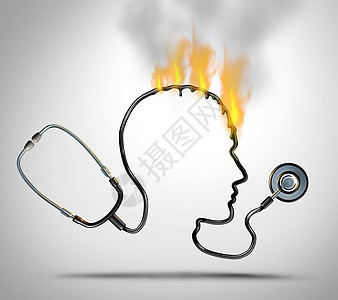 医生倦怠医疗压力医生担心,个听诊器,形状为头部熔毁,代表医院工人的心理问题三维渲染图片