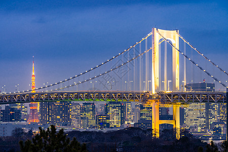 东京日落与东京塔彩虹桥与东京城市景观背景日本大叶背景图片