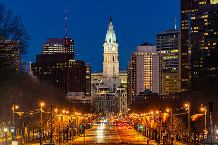 费城市政厅钟楼费城,宾夕法尼亚州,美国日落图片