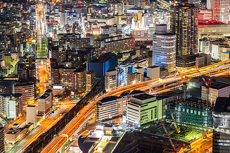 日本横滨市鸟瞰路灯照明横滨日本人口大城市图片