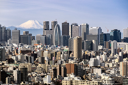 富士山与东京天际线摩天大楼新宿病房东京取自东京邦约市民中心天文台天空台图片