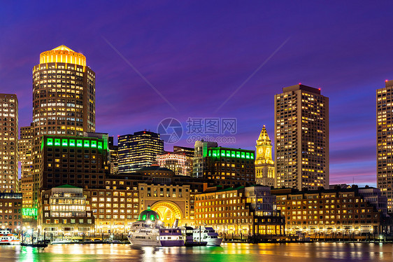 波士顿市中心天际线建设城市景观日落波士顿市,马里兰州,美国图片