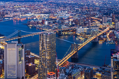 布鲁克林桥曼哈顿桥的鸟瞰与布鲁克林城市景观摩天大楼曼哈顿下城,纽约市,纽约州,美国图片