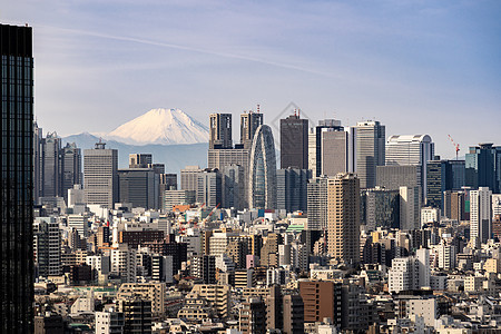 富士山与东京天际线摩天大楼新宿病房东京取自东京邦约市民中心天文台天空台图片