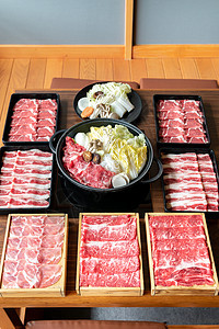 日本瓦格玉牛肉黑木田猪肉准备饭图片