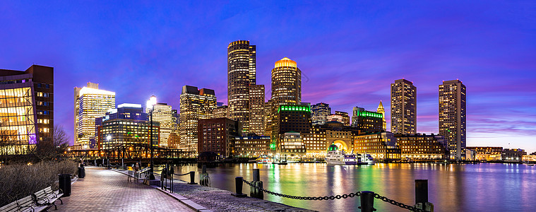 波士顿市中心天际线全景建筑城市景观日落波士顿市,马里兰州,美国图片