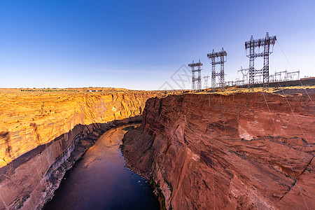 发电厂房屋电力线发电大坝与科罗拉多河亚利桑那州页美国图片