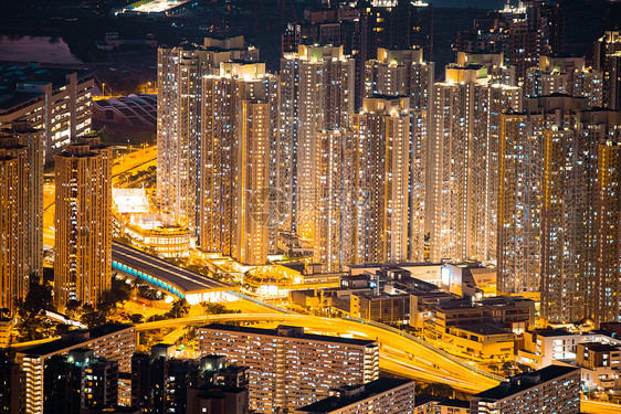 香港城市景观夜间与建筑层图片
