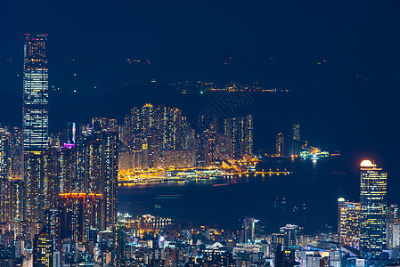 香港城市景观夜间,天空刮板建筑图片