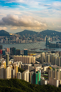 香港夜景中国香港20198月黄昏时分鸟瞰香港背景