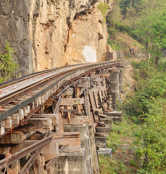 泰国关河边悬崖边的死铁路图片