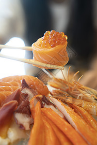 日本寿司宣传单三文鱼刺身,日本食品背景