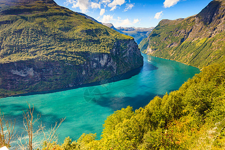 旅游度假旅游Ornesvingen观点来看,挪威斯堪的纳维亚半岛的Geiranger峡湾景观图片