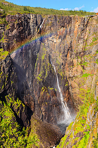 伏林斯福森瀑布与彩虹夏天,马博登山谷挪威旅游哈丹戈维达路线,旅游公路7,伊德福德观光旅游沃林斯福森瀑布与彩虹,挪威图片