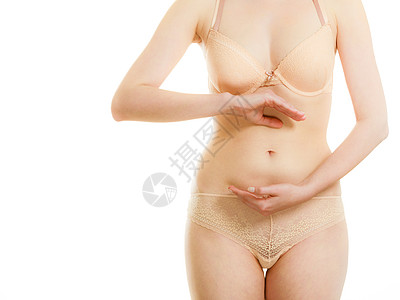 子宫护理身体护理怀孕部分身体女人她的腹部创造符号女手光滑的气孔上女手腹部形状背景